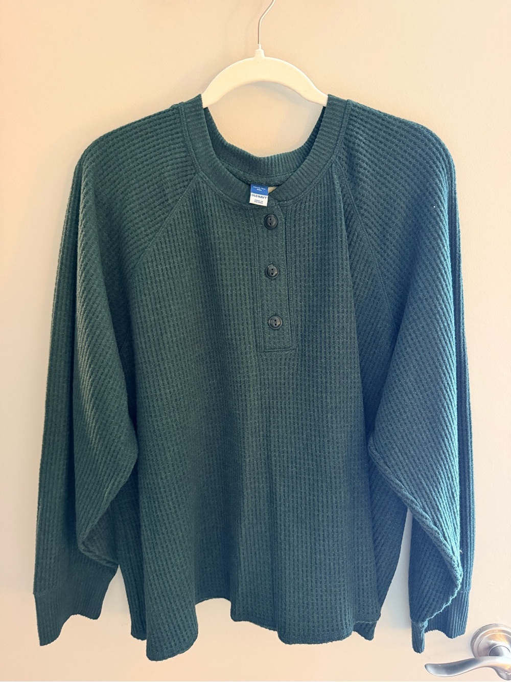 Old Navy Forest Green Thermal Henley Sweater
